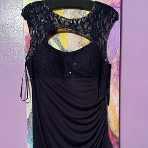 Betsy & Adam Dark Navy Blue  Lace & Sequin Maxi Dress